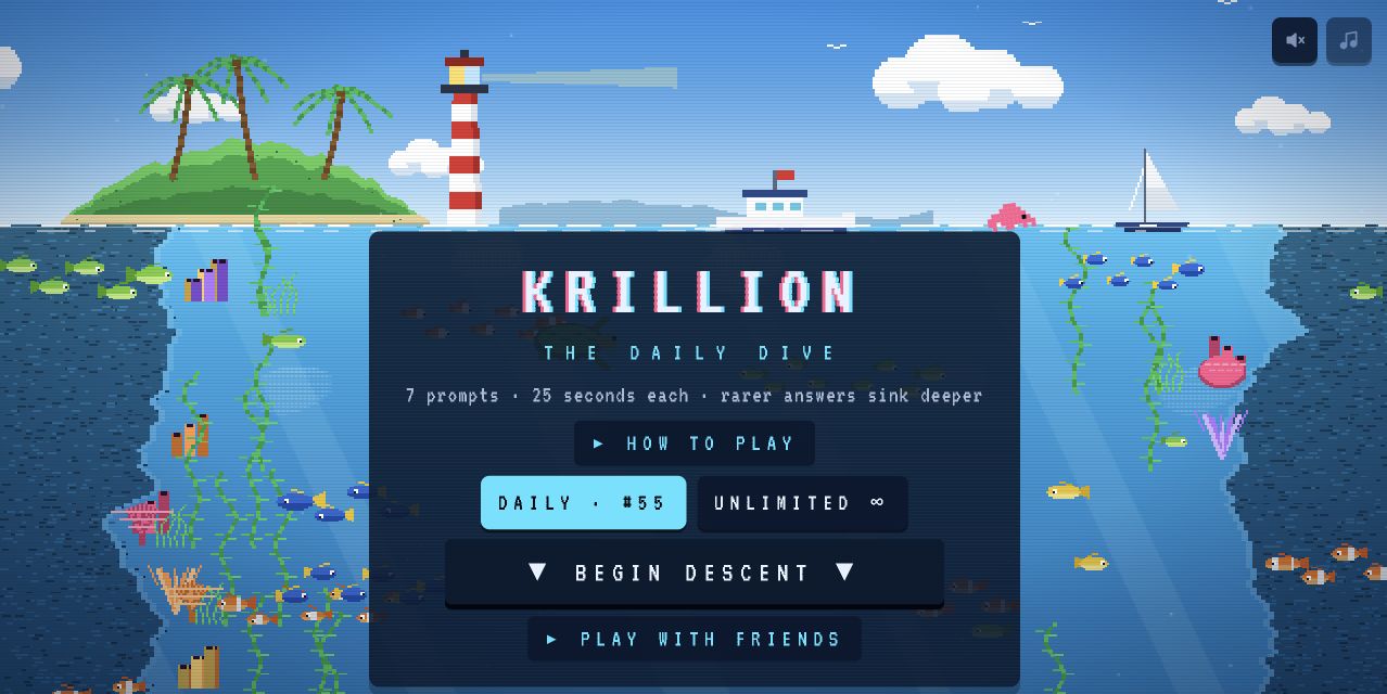 A pink krill sinking deeper into a blue ocean.